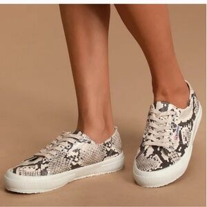 Superga Women's Beige and Black Snake Sneakers